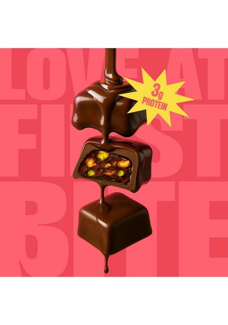 Yogabar Protein Date Minis Bites Choco Dip 3G Each - Chocolate Coated Nuts & Dates Made With Dates, Almonds, Cashews, Pista 200G Pack Of 3 (30N X 20G) - Indya