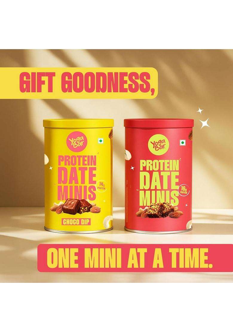 Yogabar Protein Date Minis Bites Choco Dip 3G Each - Chocolate Coated Nuts & Dates Made With Dates, Almonds, Cashews, Pista 200G Pack Of 3 (30N X 20G) - Indya