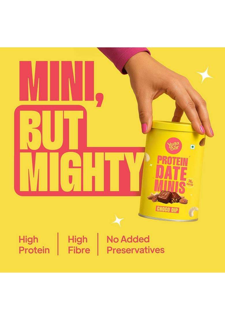 Yogabar Protein Date Minis Bites Choco Dip 3G Each - Chocolate Coated Nuts & Dates Made With Dates, Almonds, Cashews, Pista 200G Pack Of 3 (30N X 20G) - Indya
