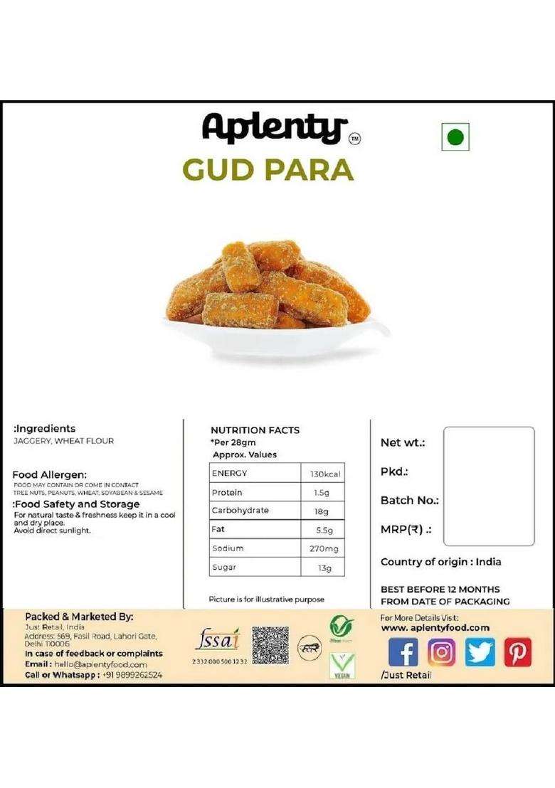 Youpick Aplenty Gur/Gud Pare | Jaggery Murukku Snack Gudd Ki Buniya Latha Gud Besan Paare/Sev 400G - Indya