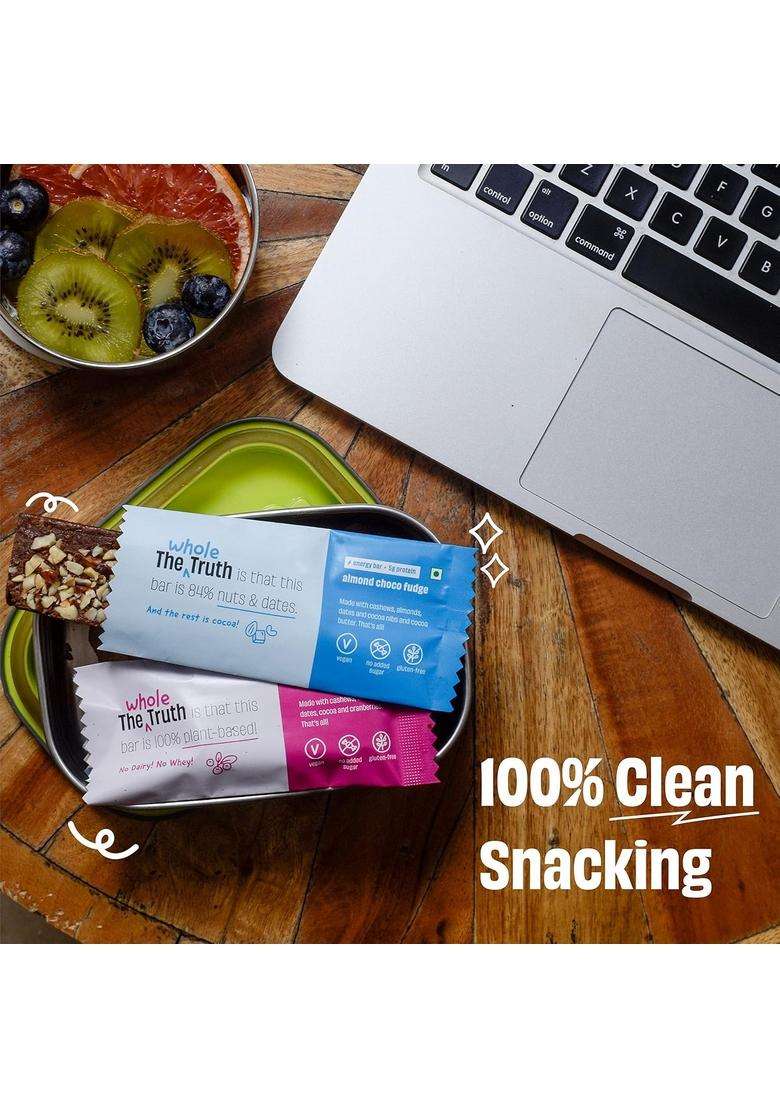 The Whole Truth - Energy Bars | Cocoa Cranberry Fudge Pack Of 6 X 40G No Artificial Sweetener Preservatives All Natural Healthy Snack - Indya