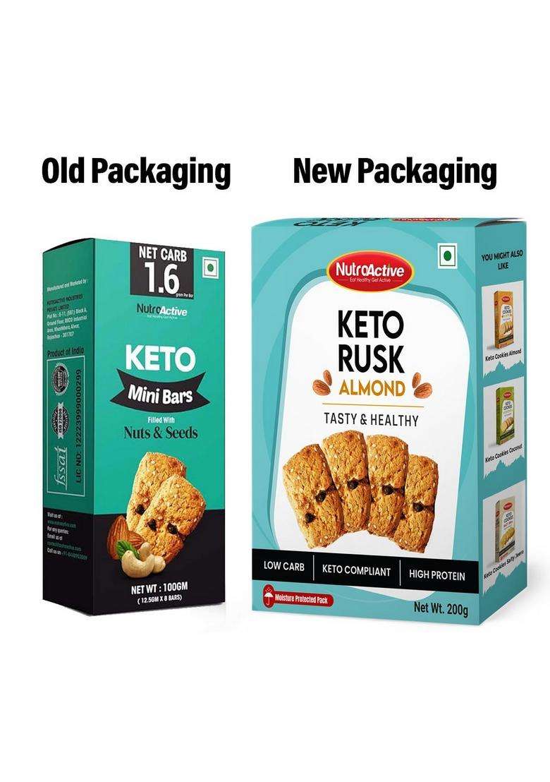 Nutroactive Keto Almond Rusk | Sugar-Free Healthy Snack For Weight Loss - 200G - Indya