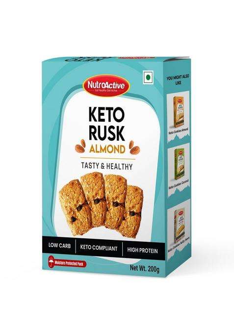 Nutroactive Keto Almond Rusk | Sugar-Free Healthy Snack For Weight Loss - 200G