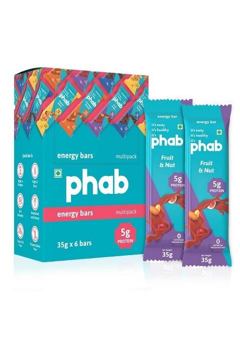 Phab Fruit & Nut 5G Protein Bar | Energy Nutrition High Fibre Gut-Friendly Sweetened With Honey,Trans Fat Free No Preservatives Loaded 40% Nuts Healthy Tasty (Pack Of 6 X 35G)