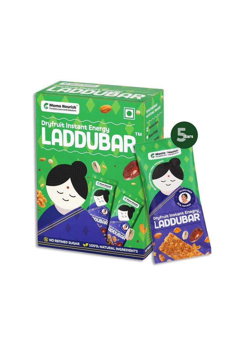 Mamanourish Laddubar Dryfruit Energy Bars Pack Of 1 (5 X 35 Gram Each) | No Refined Sugar & Preservatives Healthy Dry Fruit Nutrition Bar Fruits Snacks - Sweetened With Jaggery Dates - Indya