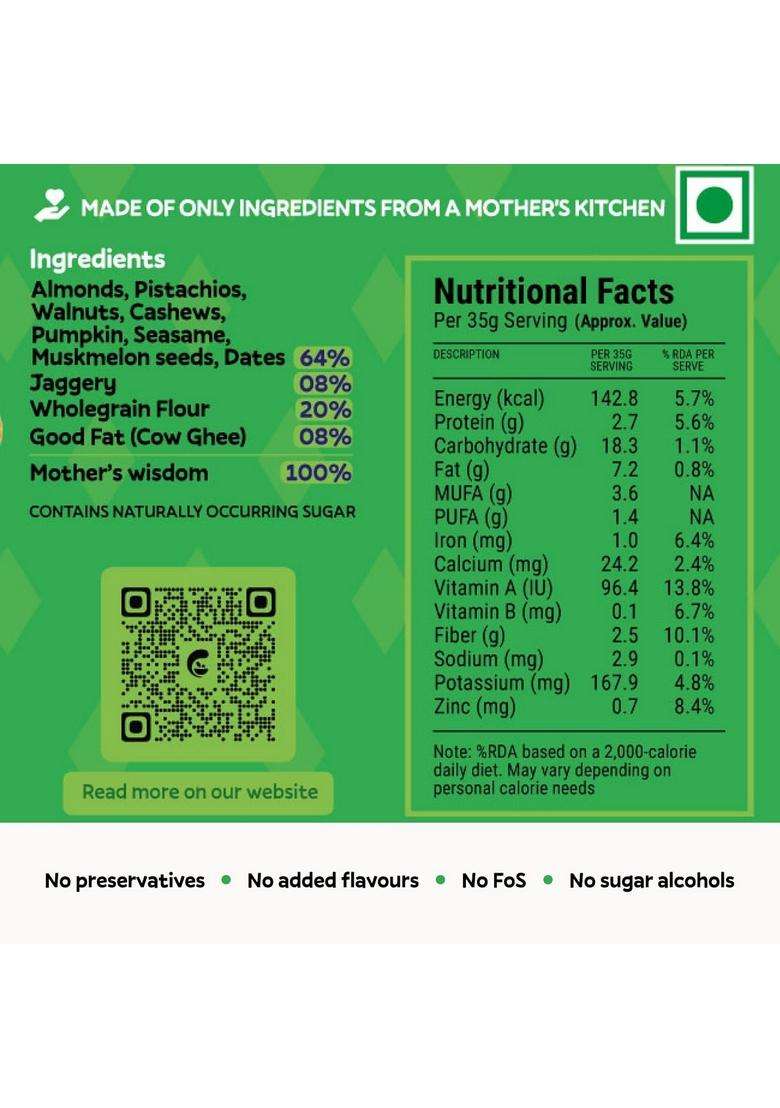 Mamanourish Laddubar Dryfruit Energy Bars Pack Of 1 (5 X 35 Gram Each) | No Refined Sugar & Preservatives Healthy Dry Fruit Nutrition Bar Fruits Snacks - Sweetened With Jaggery Dates - Indya