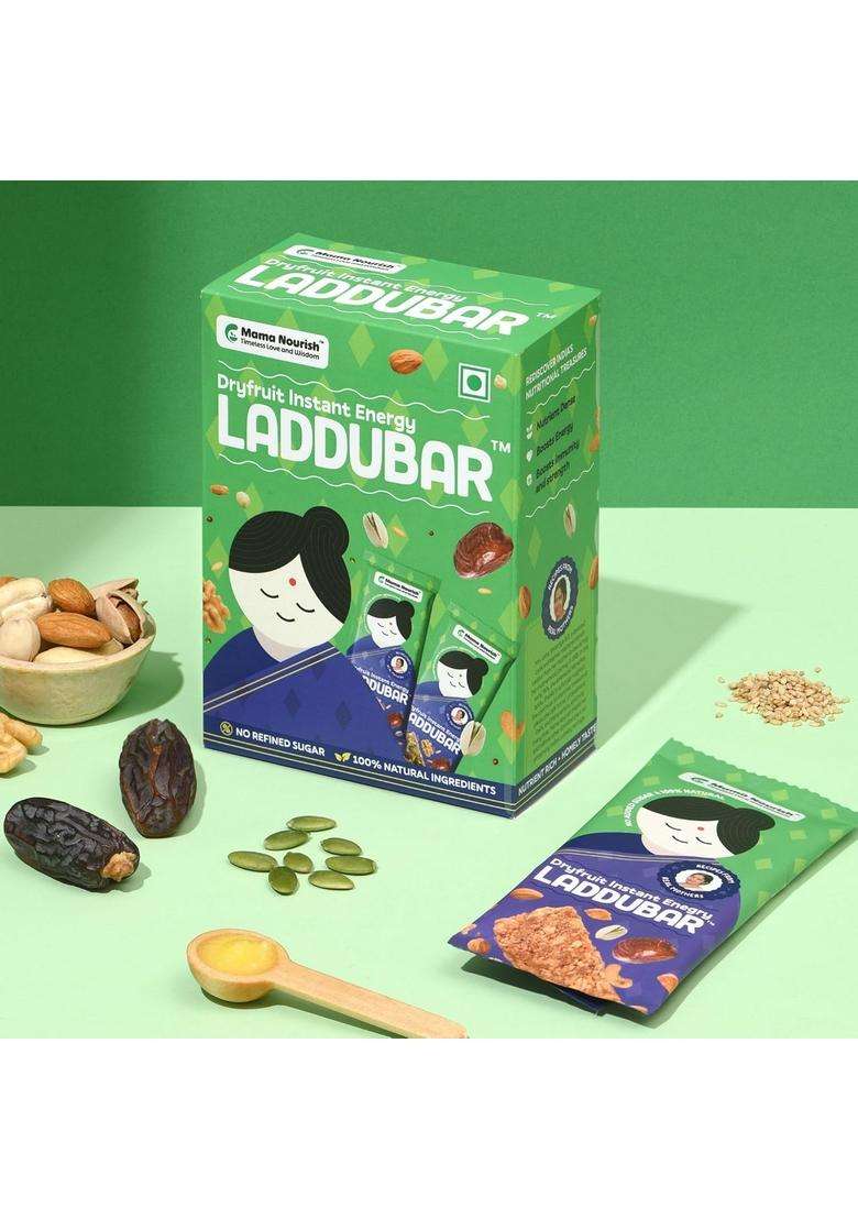 Mamanourish Laddubar Dryfruit Energy Bars Pack Of 1 (5 X 35 Gram Each) | No Refined Sugar & Preservatives Healthy Dry Fruit Nutrition Bar Fruits Snacks - Sweetened With Jaggery Dates - Indya