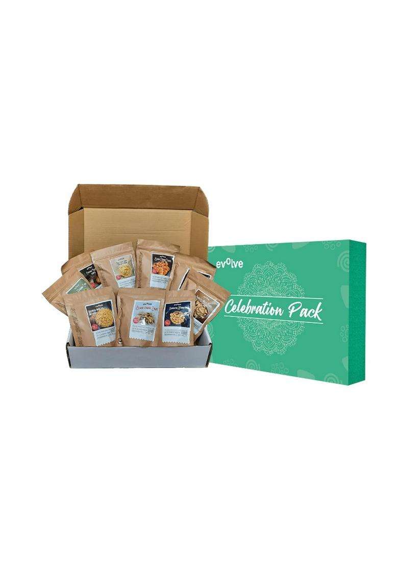 Evolve Celebration Gift Hamper - 10 Healthy Snacks For Kids, Adults, Gluten Free, High Protein, No Preservatives | Premium Box, Ideal Festive And Corporate Gifting - Indya