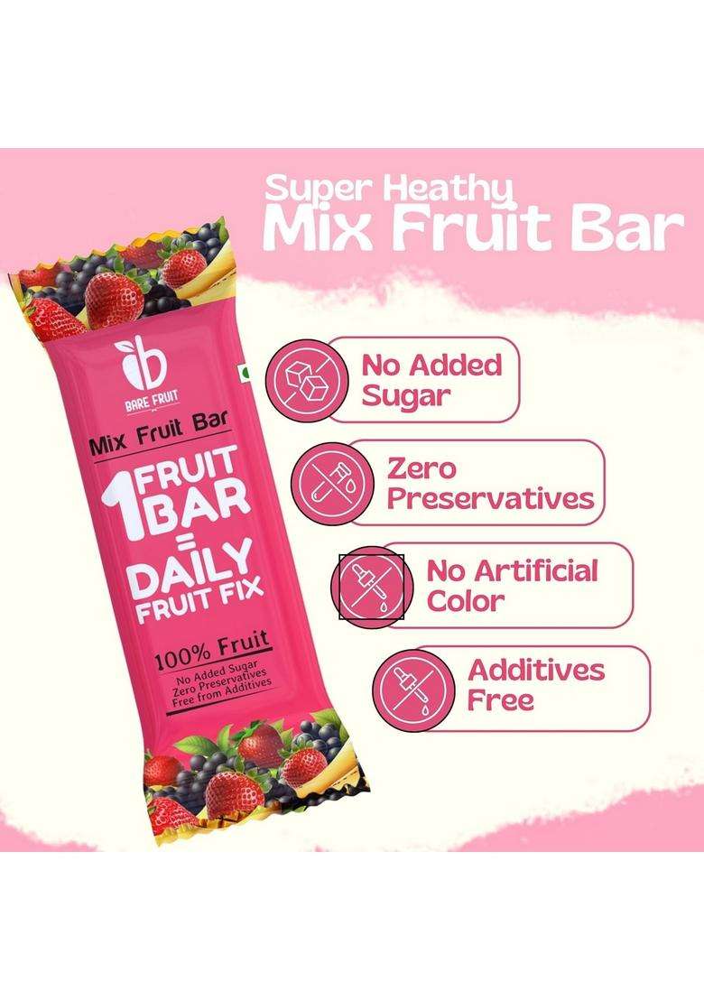 Barefruit 100% Mix Fruit Bar|Healthy Breakfast Diet Energy Snacking Bar For Kids & Adults|Plant Based Protein Fibre - Rich In Vitamin A, C,Magnesium Iron|No Added Sugar, Zero Preservatives,200 G - Indya