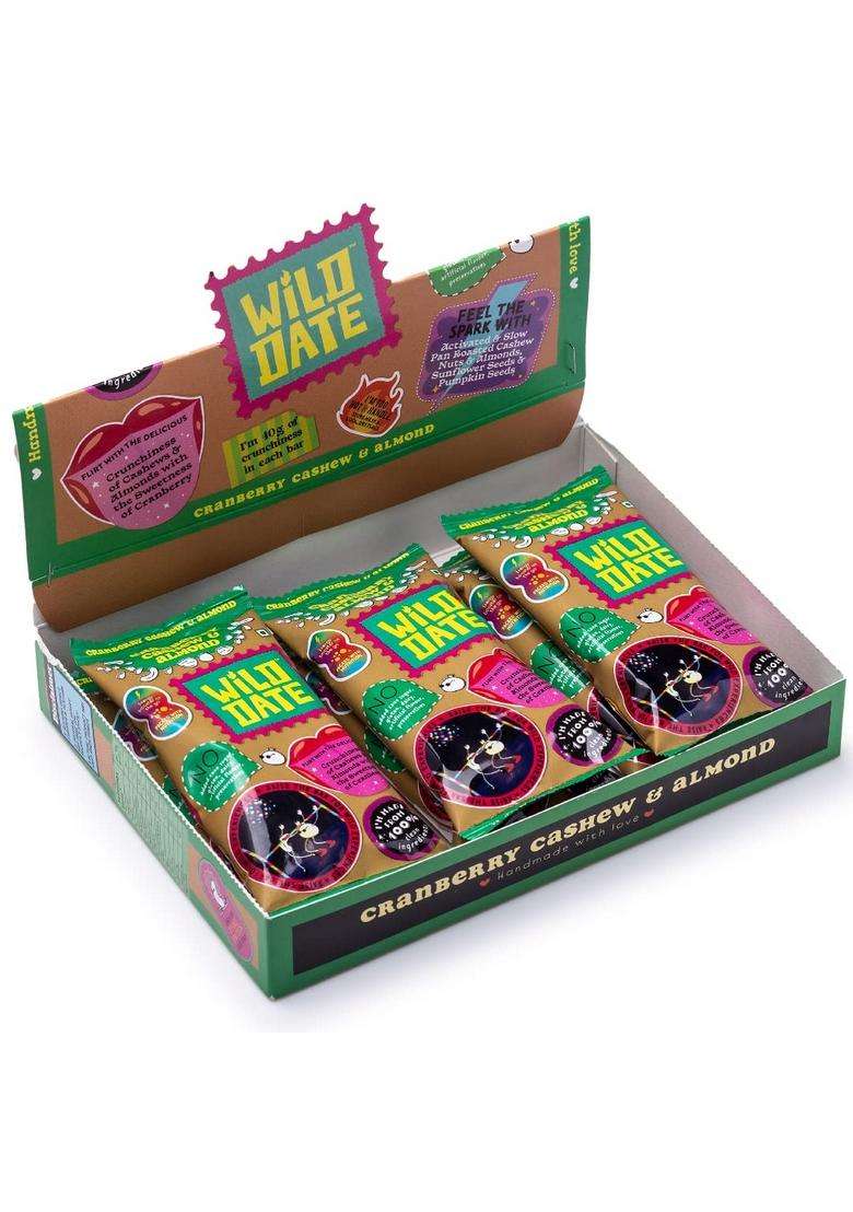 Wild Date Snack Bars | Cranberry, Cashew & Almond Gluten-Free With No Added Preservatives Ideal Post-Workout Pack Of 6, 240Gm - Indya