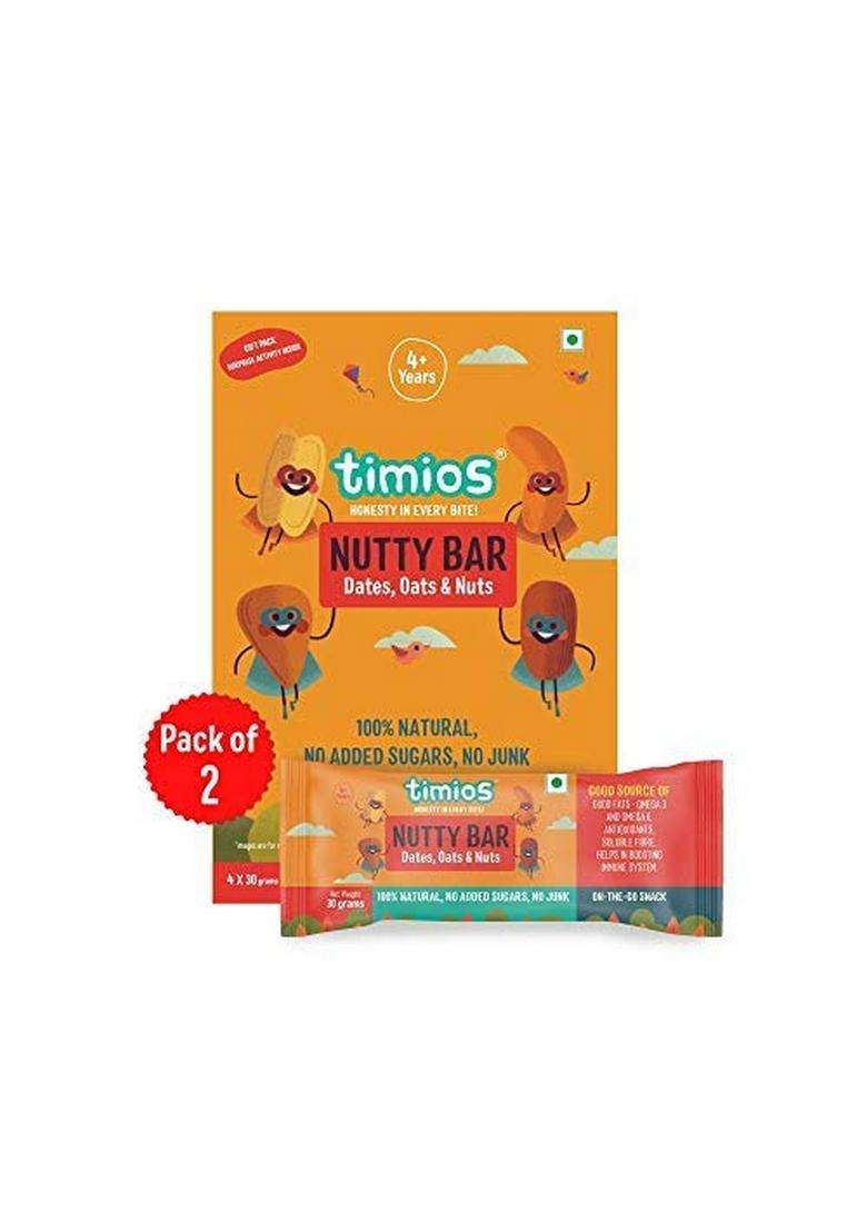 Timios Nutty Bar | Healthy Snack For Kids Natural Energy Food Product Toddlers Nutritious And Ready To Eat Children 4+ Years Pack Of 8 - Indya