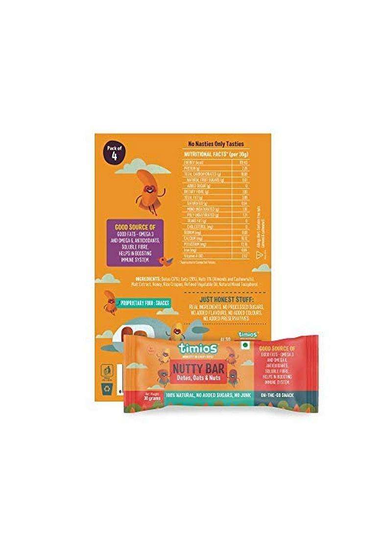 Timios Nutty Bar | Healthy Snack For Kids Natural Energy Food Product Toddlers Nutritious And Ready To Eat Children 4+ Years Pack Of 8 - Indya