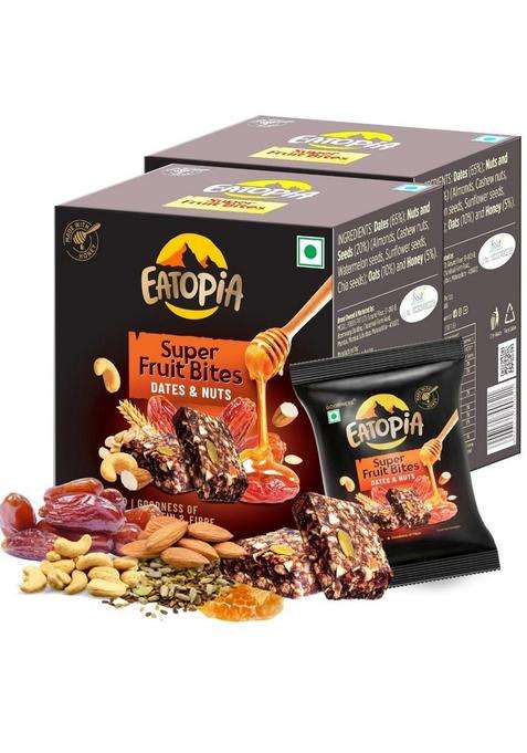 Eatopia Date & Nuts Super Fruit Bites | Sugar Free Healthy Energy Bars No Preservatives Refined Dry Fruits Protein Food Oats Honey, Seeds Pack Of 2 (5 Minis Per Box)