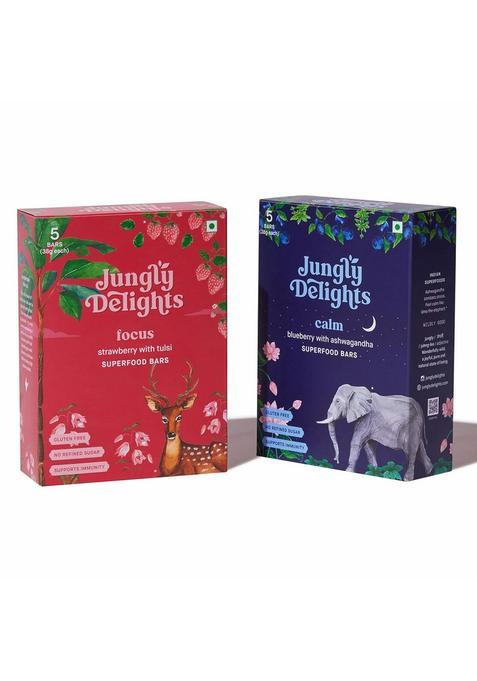 Jungly Delights | Fruity Bars Calm, Focus Superfood 2 Boxes Of 5 X 38G Gluten And Refined Sugar Free All Natural Healthy & Delicious Supports Immunity