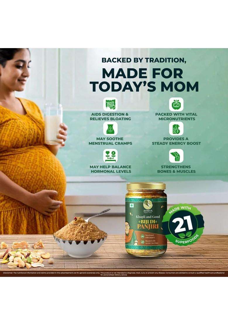 Asmita Organic Farms Biji Di Panjiri 550G | Energy & Immunity Ayurvedic Superfood For New Moms, Growing Kids Adults Made With Desi Ghee, Gond Dry Fruits Supports Strength Recovery - Indya