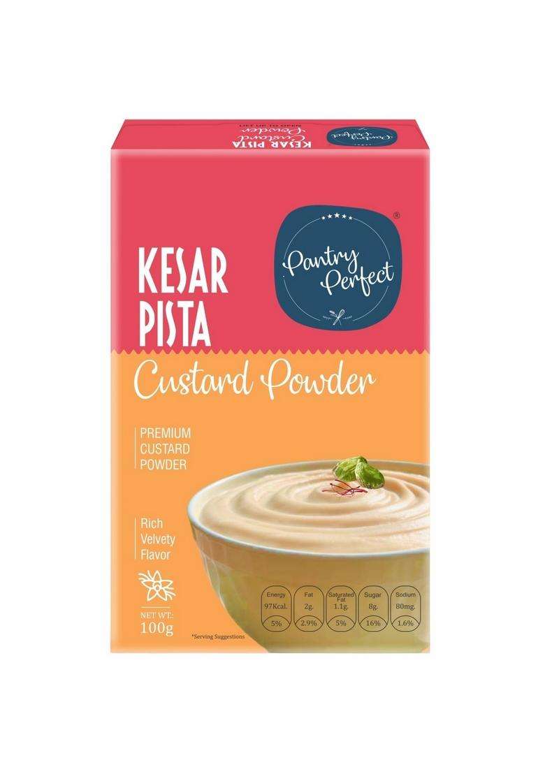 Pantry Perfect Kesar Pista Custard Powder (100G) I Makes Smooth & Creamy Ready To Mix Use For Desserts, Pudding, Fruit Salad - Indya