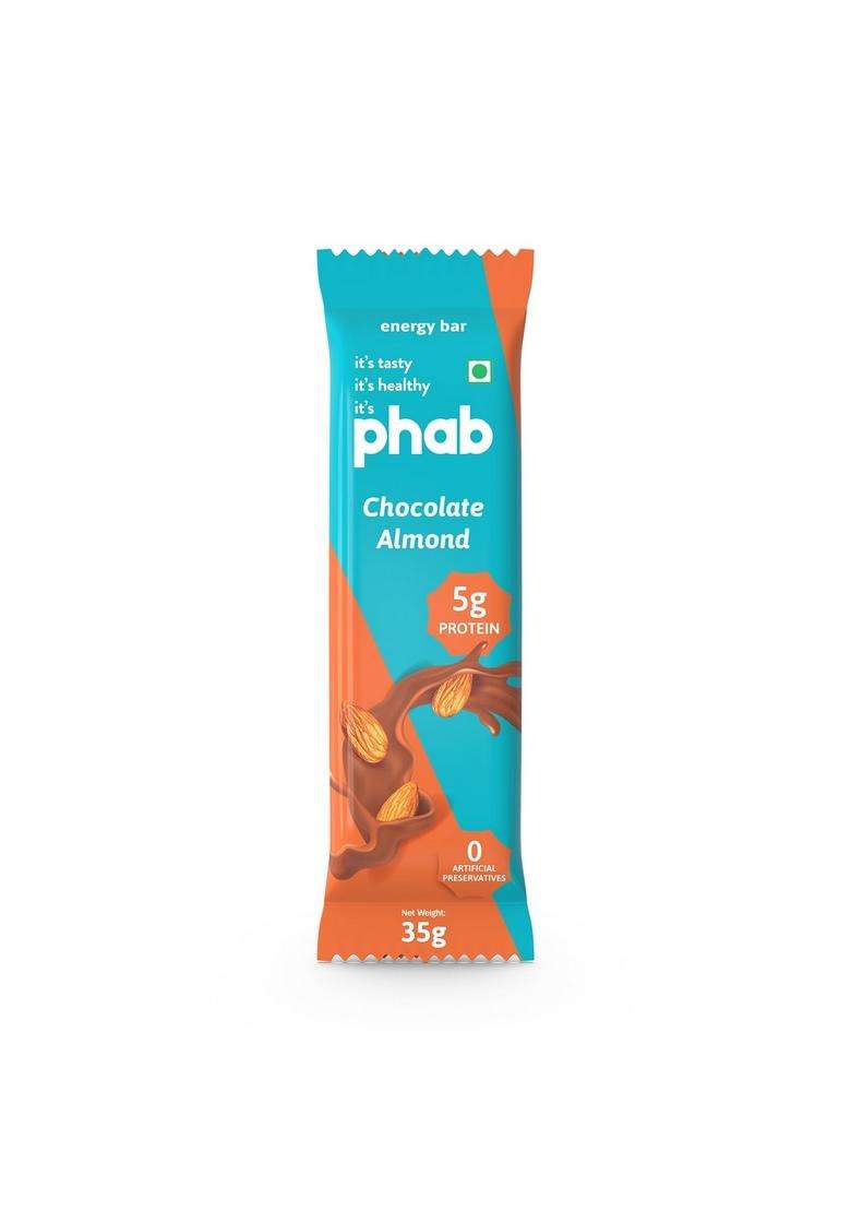 Phab Chocolate Almond 5G Protein Bar| Energy & Nutrition | High Fibre Gut-Friendly Sweetened With Honey,Trans Fat Free No Preservatives Loaded 21% Nuts Healthy Tasty (Pack Of 6 X 35G) - Indya
