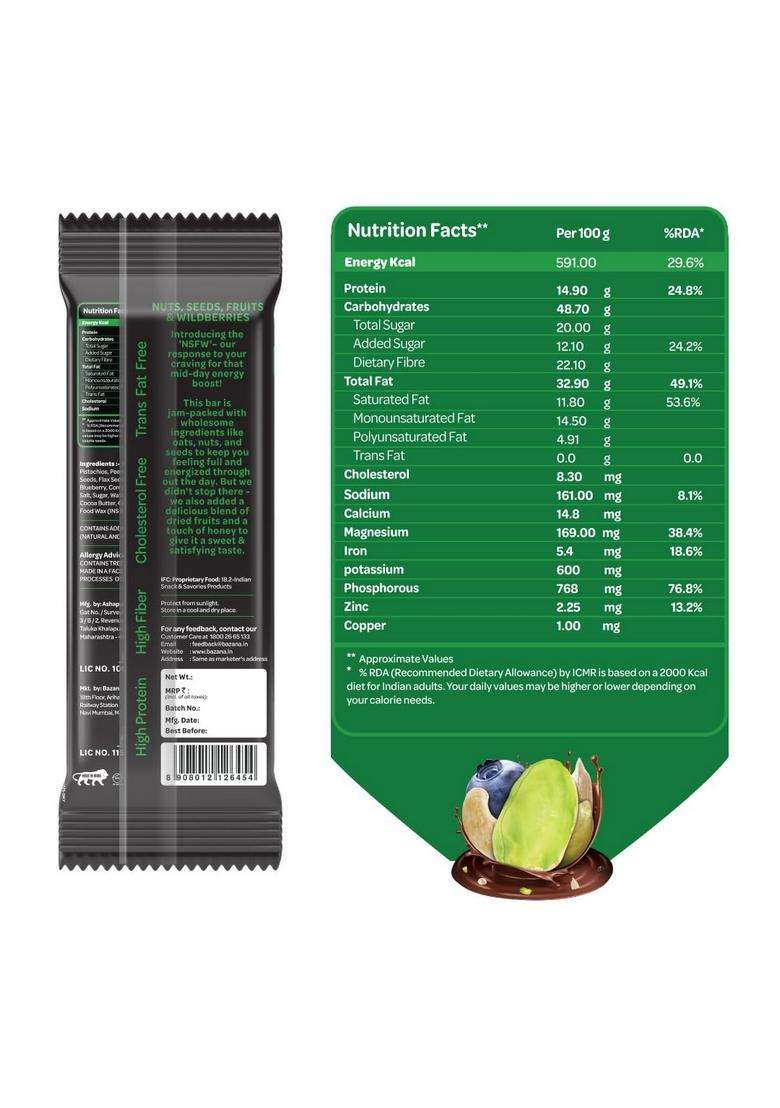 Bazana Nut, Seeds, Fruits & Wildberries Energy Bars | Healthy, Tasty Natural Snack Protein Fiber-Rich Boost For Workouts, Travel On-The-Go Snacking 38G X 12 (456G) - Indya