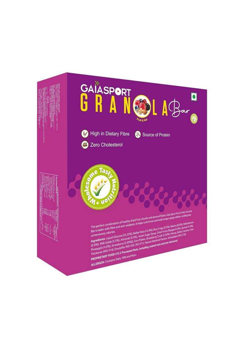 Gaia Fruit & Nut Granola Bar (50 Gm X 12)| Crunchy Whole Grain Oats Packed With Real Fruit, Nuts Seeds High-Fiber, Protein-Rich Snack For Energy, Weight Management On-The-Go Nutrition - Indya
