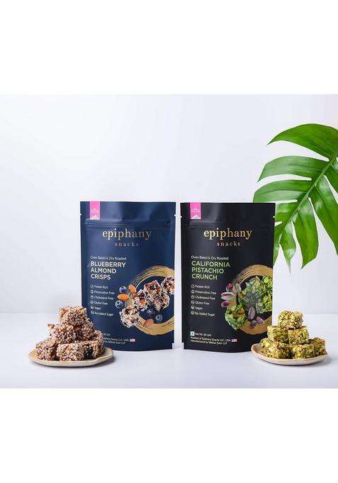 Epiphany Snacks Blueberry And Pistachio Protein Bar Dry Fruit Chikki Crunch Healthy & Tasty Almond Crisps With California No Added Sugar Pack Of 2 85 G Each)