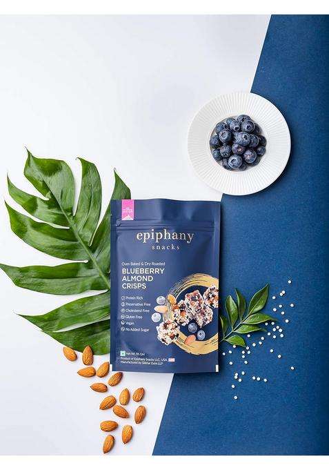Epiphany Snacks Dry Fruit Blueberry & Almond Bars Healthy And Delicious Sweet Chikki Energy Crunch ( No Sugar Added )85Gm