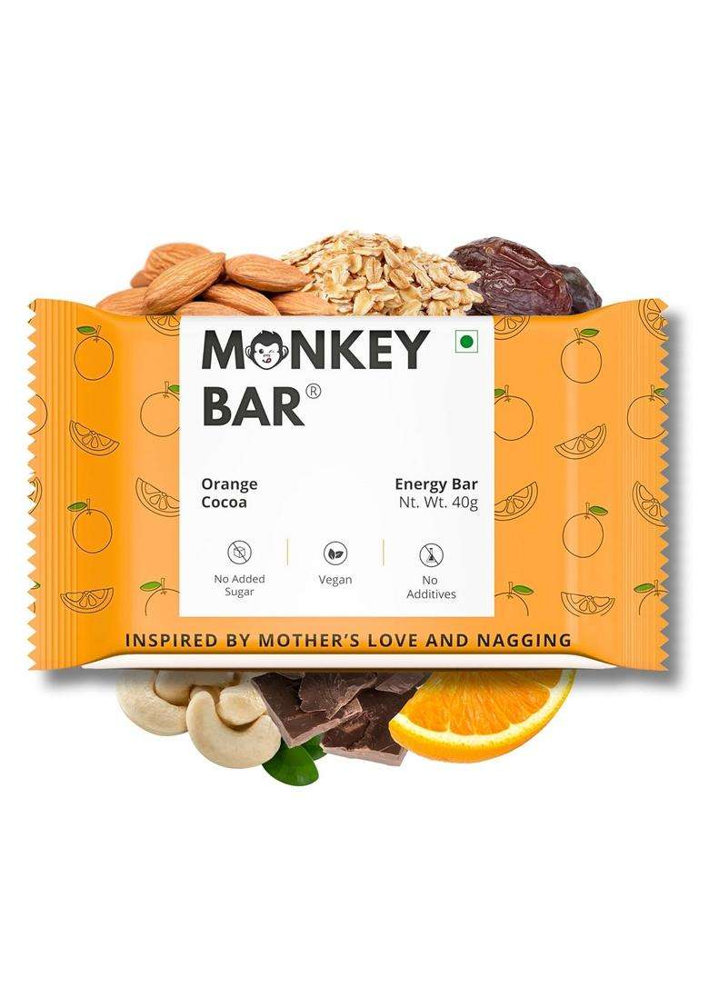 Monkey Bar - Orange Cocoa Energy 6 Bars, 40G Each, Just Plant-Based Ingredients, Best For Healthy Clean Protein-Rich Snack, Dairy Free, Vegan, No Chemical Additives, Chocolaty - Indya