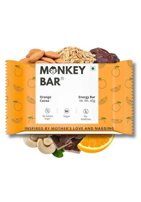 Monkey Bar - Orange Cocoa Energy 6 Bars, 40G Each, Just Plant-Based Ingredients, Best For Healthy Clean Protein-Rich Snack, Dairy Free, Vegan, No Chemical Additives, Chocolaty