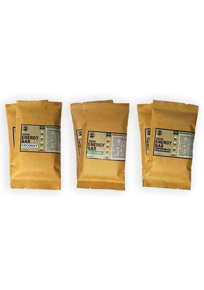 Peepal Farm Handmade Vegan Energy Bars Pack Of 6 (50G Each) | Original + Coconut Chocolate No Added Sugar Or Preservatives Artificial Flavours - Indya