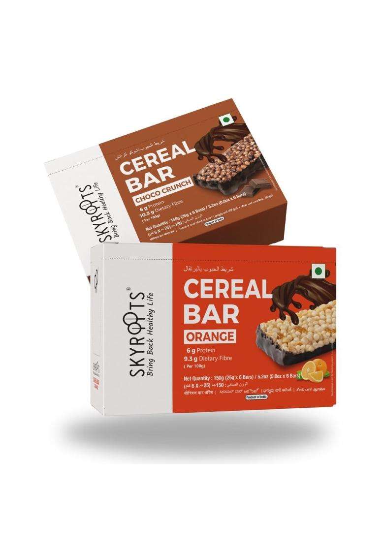 Skyroots Multigrain Cereal Energy Bars (300G, 12 Bars) Gluten-Free Ingredients, Crunchy With Fruits, Nuts, Oats & Millets | 0 Added Sugar, No Cholesterol Healthy Snack For Pre/Post Workout Orange Choco Crunch - Indya