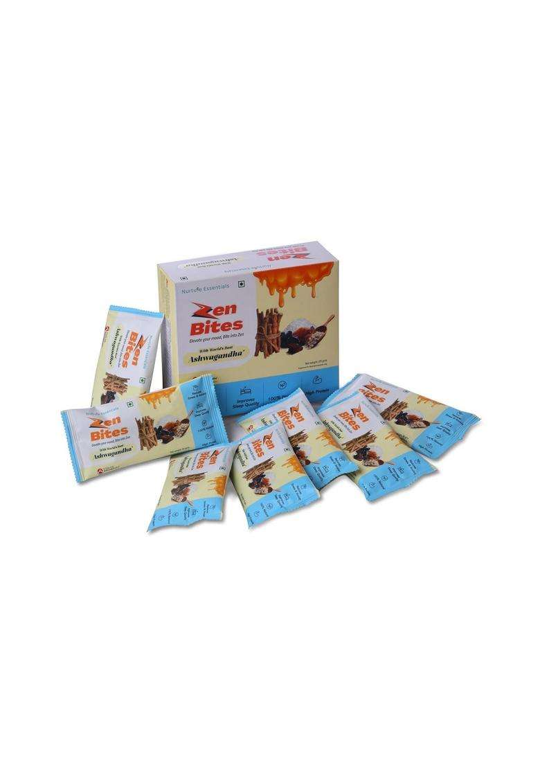 Zen Bites | Granola Bar With Ksm-66 Ashwagandha| Pack Of 7 Net Weight- 175 Mood Elevator Improves Sleep Quality| 100% Natural High Protein - Indya