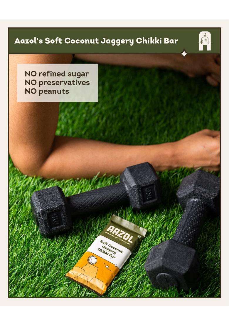 Aazol Soft Coconut Jaggery Chikki Bar (Pack Of 3) | High-Energy Snacks Contains Nutritious And Mineral-Rich Liquid Crumbly Texture No Refined Sugar Or Preservatives - Indya