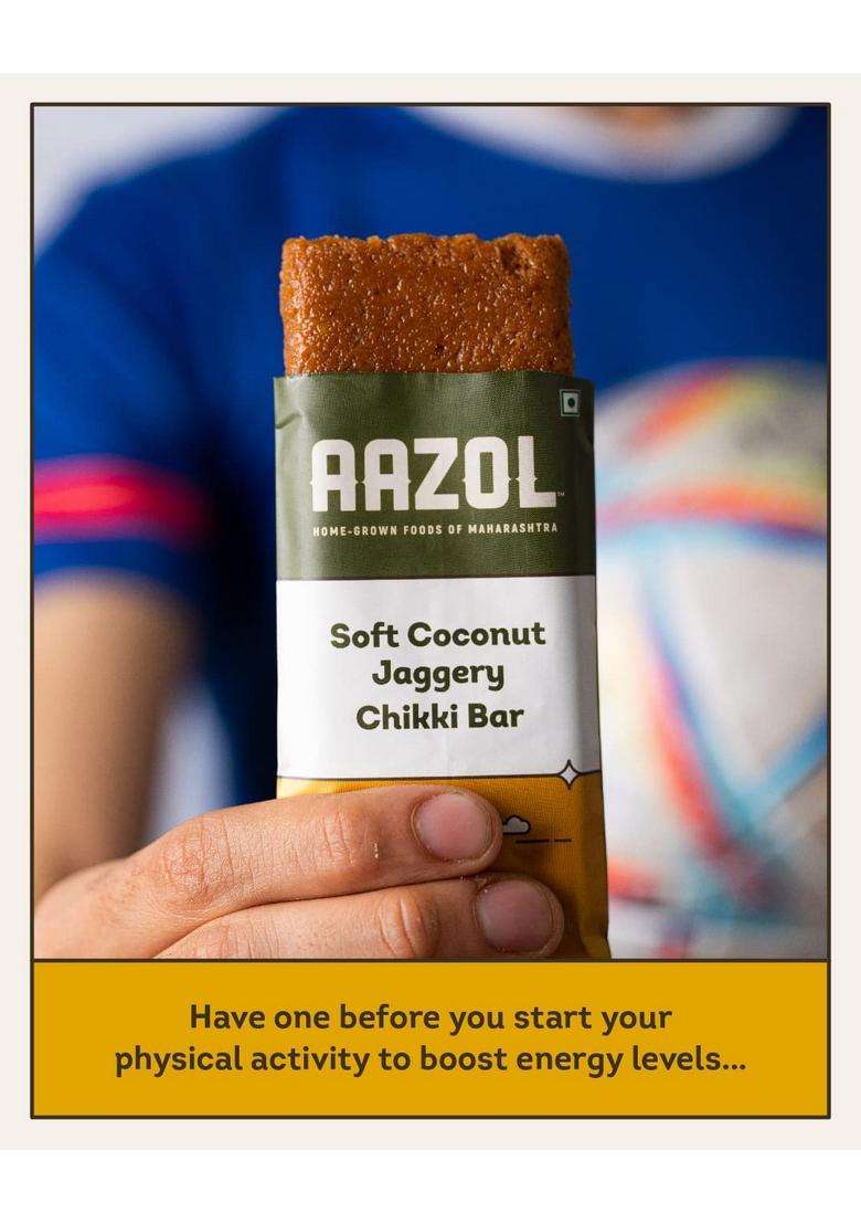 Aazol Soft Coconut Jaggery Chikki Bar (Pack Of 3) | High-Energy Snacks Contains Nutritious And Mineral-Rich Liquid Crumbly Texture No Refined Sugar Or Preservatives - Indya