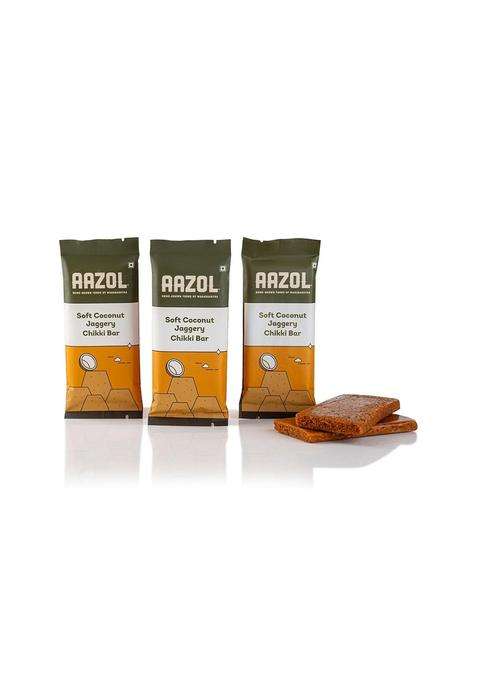 Aazol Soft Coconut Jaggery Chikki Bar (Pack Of 3) | High-Energy Snacks Contains Nutritious And Mineral-Rich Liquid Crumbly Texture No Refined Sugar Or Preservatives