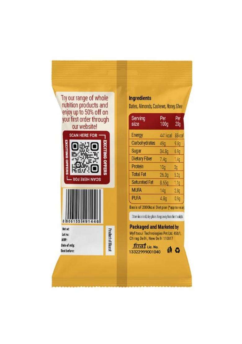 Beyond Food Nuts & Dates Bites Made With 45% And - Pack Of 10 20G Each No Added Sugar All-Natural Ingredients Naturally Sweet Ideal For Office, School, Travel - Indya