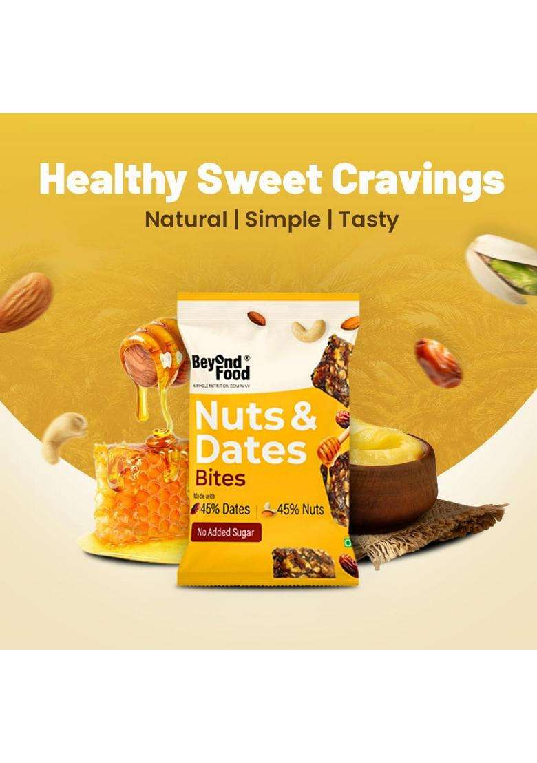 Beyond Food Nuts & Dates Bites Made With 45% And - Pack Of 10 20G Each No Added Sugar All-Natural Ingredients Naturally Sweet Ideal For Office, School, Travel - Indya