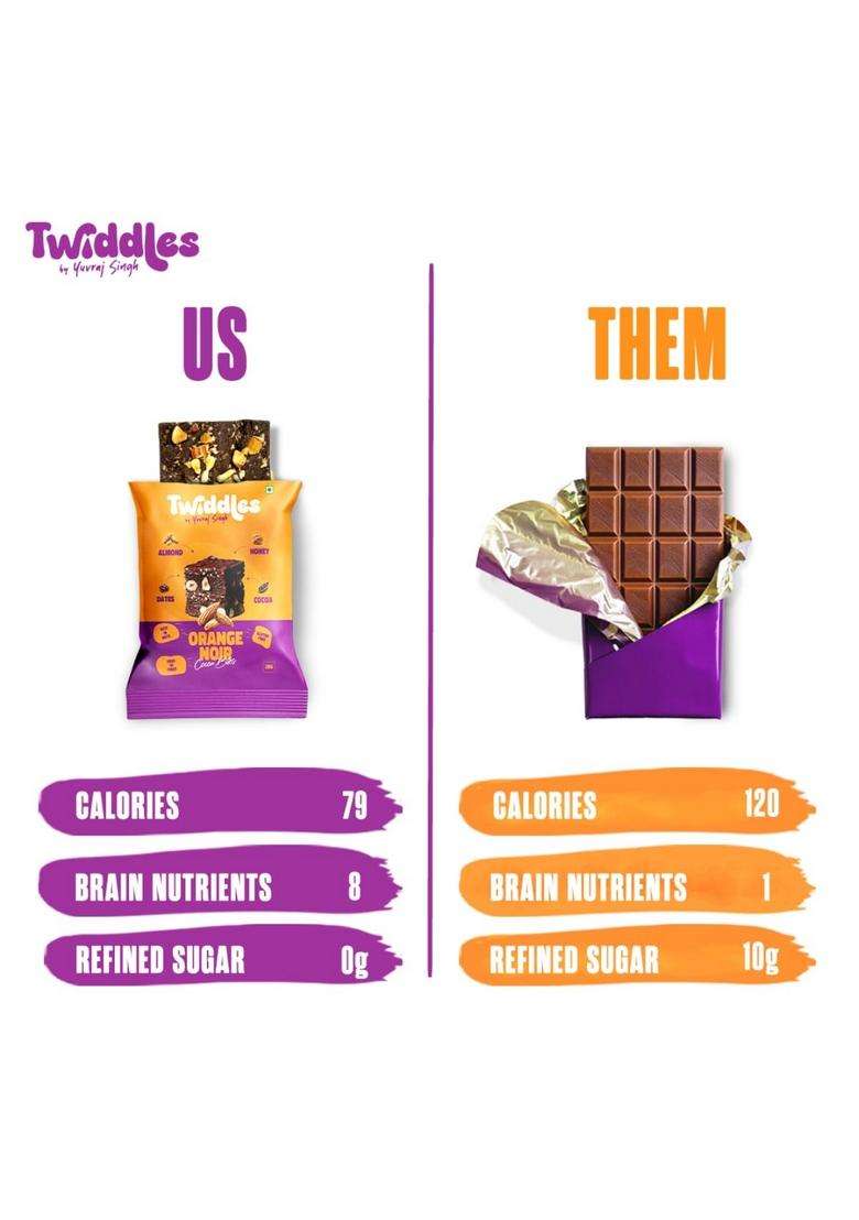 Twiddles By Yuvraj Singh Mini Snack Bar Chocolate Orange Belgian Bites , Pack Of 6 | Energy Vegan Gluten-Free Millets Cashew Natural Superfood Healthy 80 Calories Dates Burfi Made With Dry Fruits & - Indya