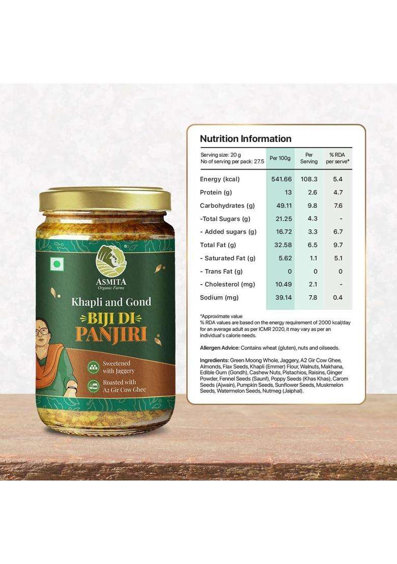 Asmita Organic Farms Biji Di Panjiri 550G | Energy & Immunity Ayurvedic Superfood For New Moms, Growing Kids Adults Made With Desi Ghee, Gond Dry Fruits Supports Strength Recovery - Indya
