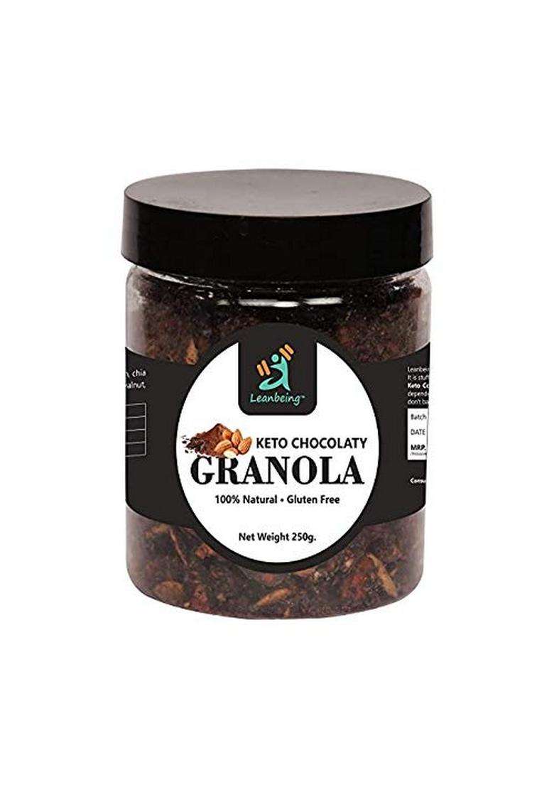 Leanbeing Keto Chocolaty Almond Granola 250G | Low Carb Cereal, Gluten & Grain Free- Fat, High Protein Cereals Energy Snack - Indya
