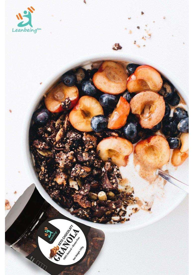 Leanbeing Keto Chocolaty Almond Granola 250G | Low Carb Cereal, Gluten & Grain Free- Fat, High Protein Cereals Energy Snack - Indya