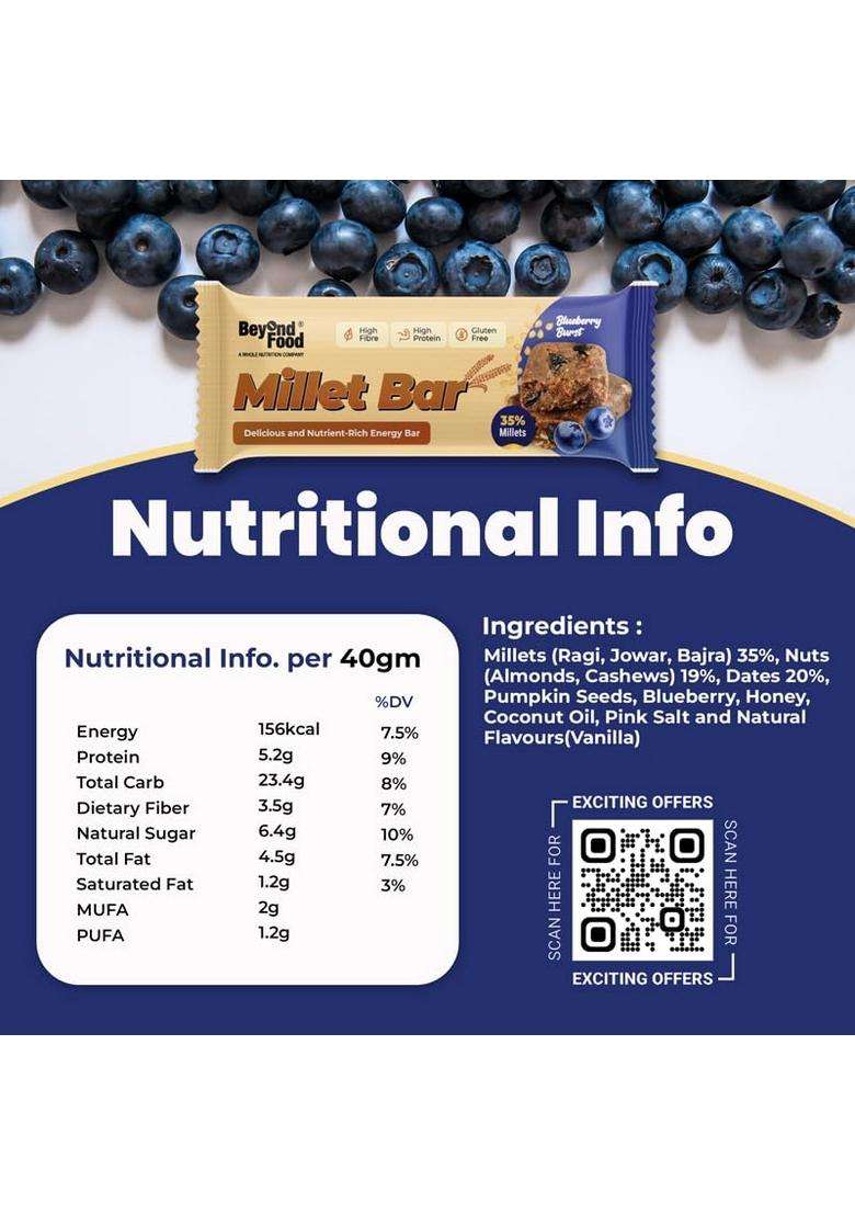 Beyond Food Protein Millet Bar (Pack Of 6) | 167 Kcal, 5.2G No Added Sugar Gluten-Free Made With Ragi, Jowar, Bajra, Dry Fruits & Honey Assorted Combo Box - Indya