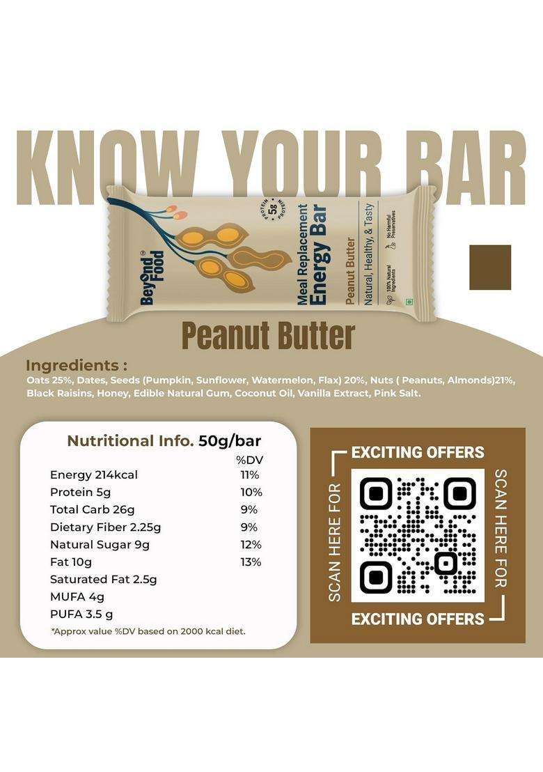 Beyond Food Meal Replacement Bars (Pack Of 6, 220 Kcal Each) | 5G Rich Protein No Added Sugar Made With Dates, Nuts, Seeds & Dry Fruits Healthy Snacks For Energy Fitness Assorted Combo Box - Indya
