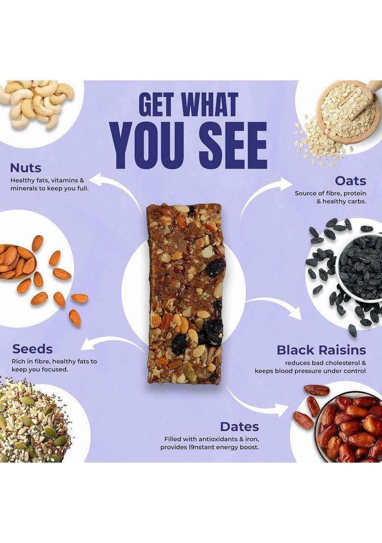 Beyond Food Meal Replacement Bars (Pack Of 6, 220 Kcal Each) | 5G Rich Protein No Added Sugar Made With Dates, Nuts, Seeds & Dry Fruits Healthy Snacks For Energy Fitness Assorted Combo Box - Indya