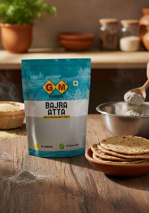 Gm Foods Bajra Atta 500G (Pack Of 2) | High Fiber Millet Flour Rich In Protein, Iron & Vitamins Stone Ground Healthy For Roti, Paratha, Khichdi, Baking Cooking No Preservatives