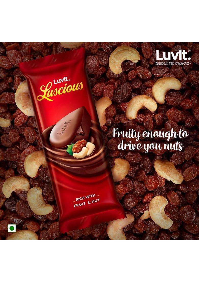 Luvit. Luscious Fruit & Nut Chocolate Bars | Multipack Deliciously Smooth Pack Of 15-52G Each - Indya