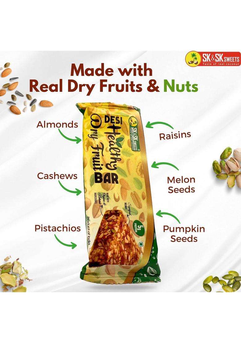 Sk & Sweets - Desi Healthy Dry Fruit Bar | Snacks For Adults Kids Energy Natural Protein Snack With Almonds Cashews Pistachios Indian Organic Pack Of 10 - Indya