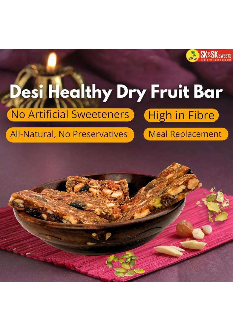 Sk & Sweets - Desi Healthy Dry Fruit Bar | Snacks For Adults Kids Energy Natural Protein Snack With Almonds Cashews Pistachios Indian Organic Pack Of 10 - Indya