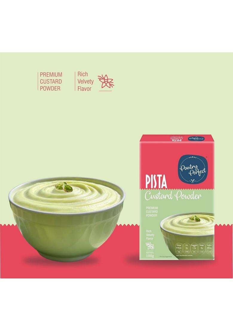 Pantry Perfect Pista & Kesar Custard Powder - Pack Of 4 (Each 100G) I Makes Smooth Creamy Ready To Mix Use For Desserts, Pudding, Fruit Salad - Indya