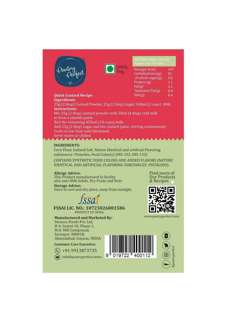 Pantry Perfect Pista & Kesar Custard Powder - Pack Of 4 (Each 100G) I Makes Smooth Creamy Ready To Mix Use For Desserts, Pudding, Fruit Salad - Indya