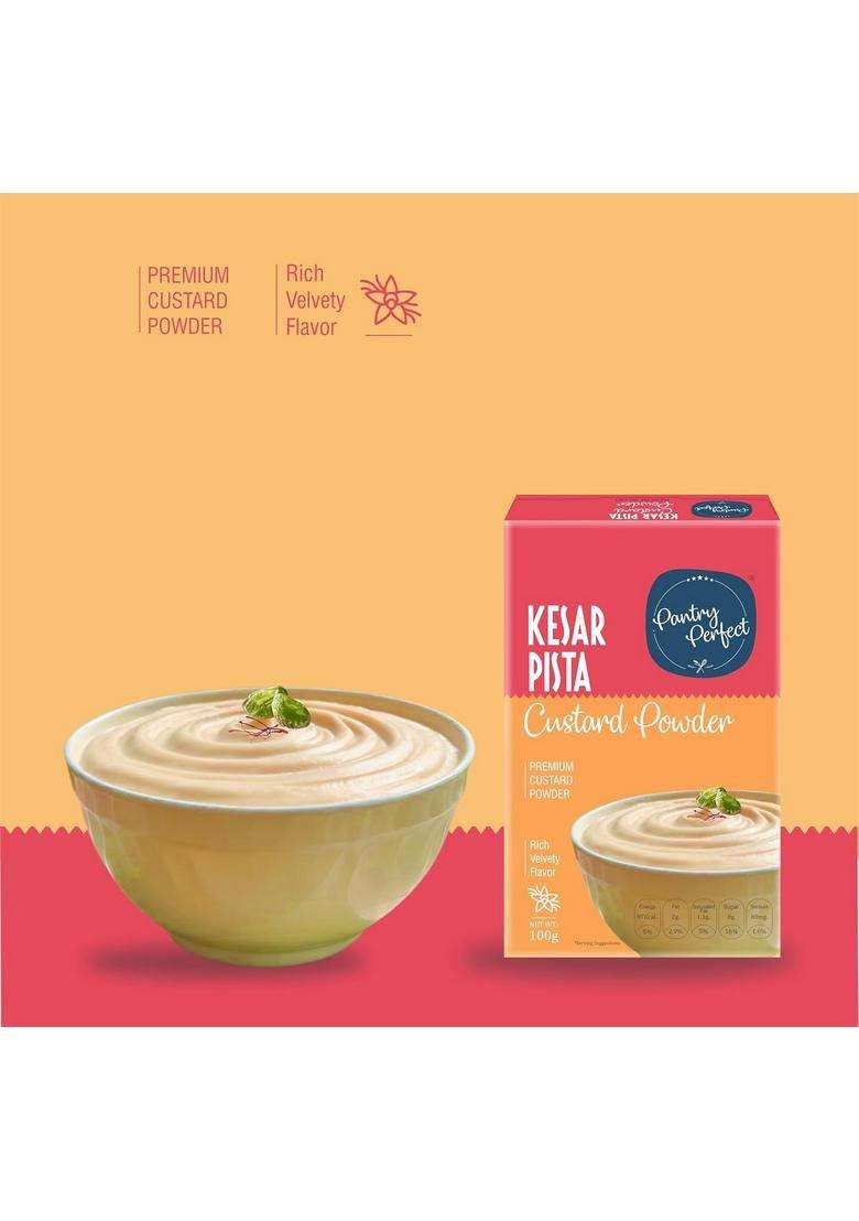 Pantry Perfect Pista & Kesar Custard Powder - Pack Of 4 (Each 100G) I Makes Smooth Creamy Ready To Mix Use For Desserts, Pudding, Fruit Salad - Indya
