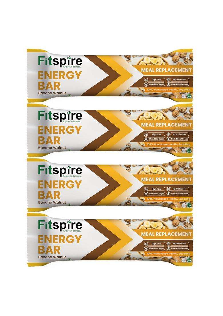Fitspire Banana Walnut Energy Bar Pack Of 4 X 35G | Snack For Long-Lasting & Active Lifestyle With Oats, Nuts Seeds, Naturally Sweetened - Indya